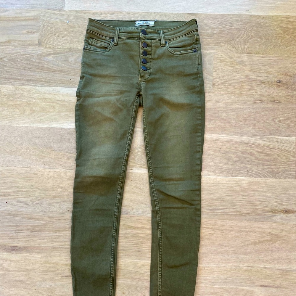 Free People high waist olive army skinny jeans